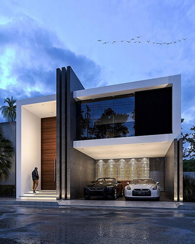 The modern Mexican architecture with front garage